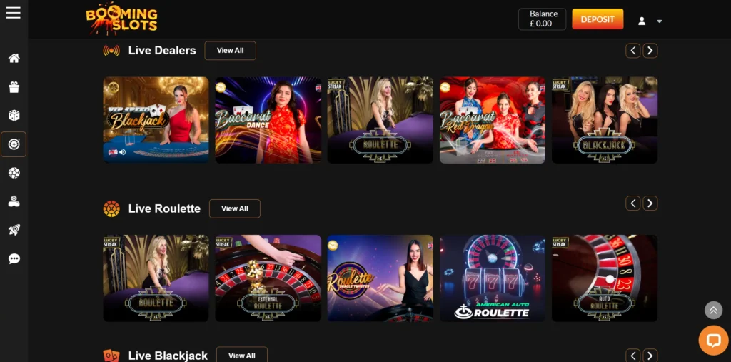 Booming Slots live casino.